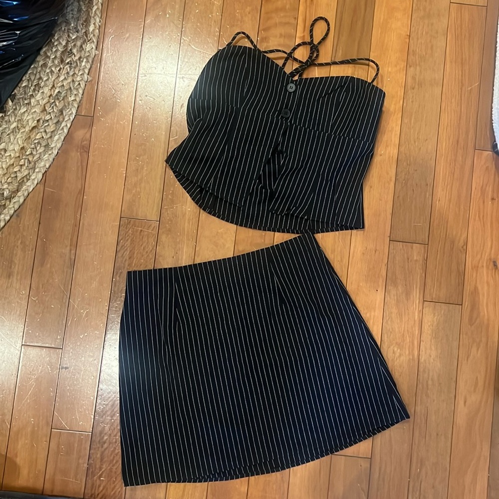 Princess Polly Black Pinstripe Skirt Set
